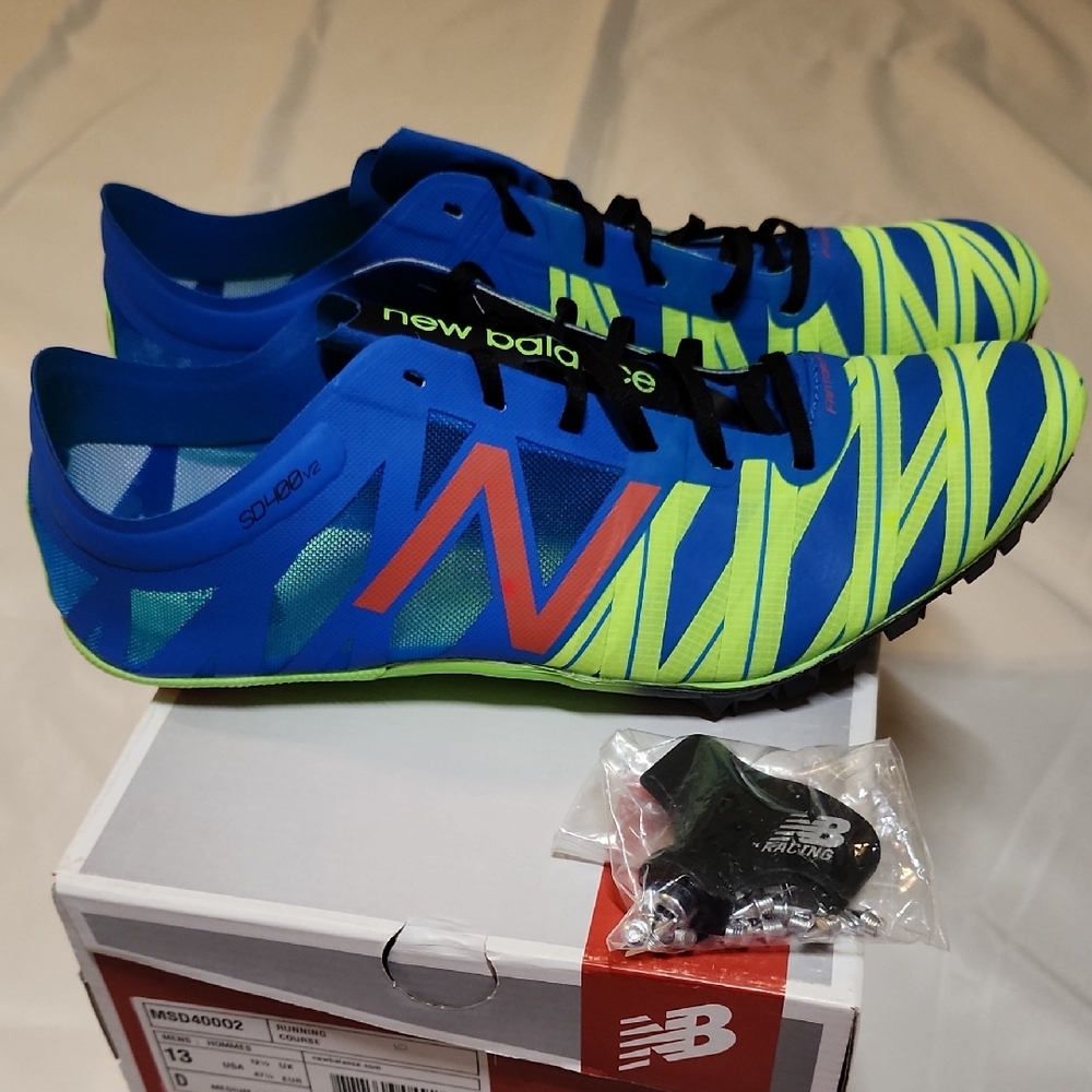 New Balance Blue and Neon Green Track Shoes NIB 13